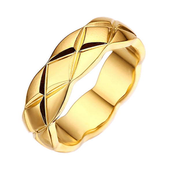 Fashion Diamond Pattern Titanium Steel Rhombus Ring For Men And Women Couple Ring