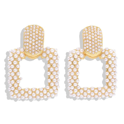 Fashion Diamond Pearl Alloy Flower Earrings Nhjq150523