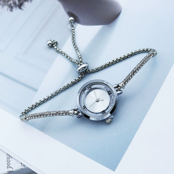 Fashion Diamond Round Women's Quartz Watch Alloy Case Stainless Steel Strap Leisure Style
