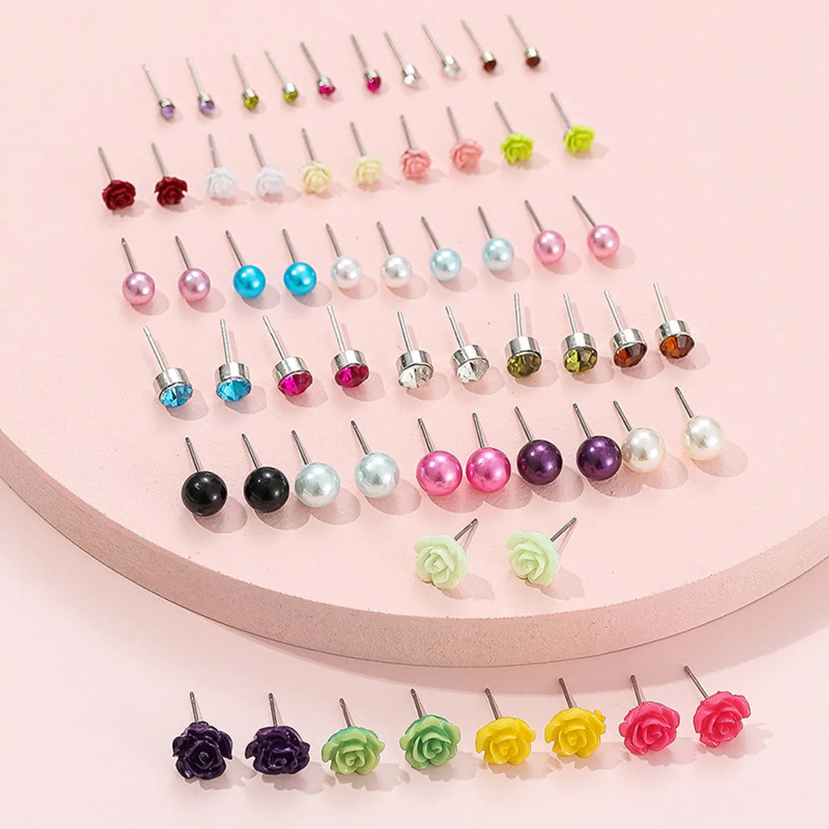 Fashion Diamond-studded Color Flower Pearl Acrylic 30 Pairs Set Alloy Earrings