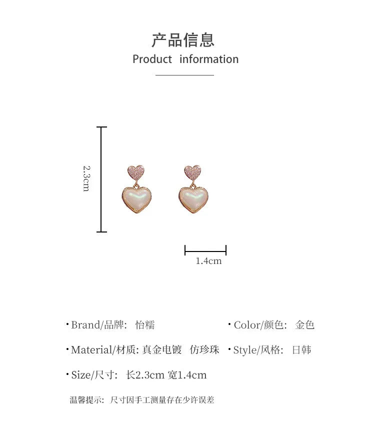 Fashion Diamond-Studded Pearl Heart-Shape Earrings