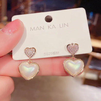 Fashion Diamond-Studded Pearl Heart-Shape Earrings