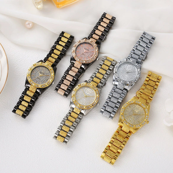 Fashion Diamondencrusted Alloy Band Round Dial Watch Hiphop Style