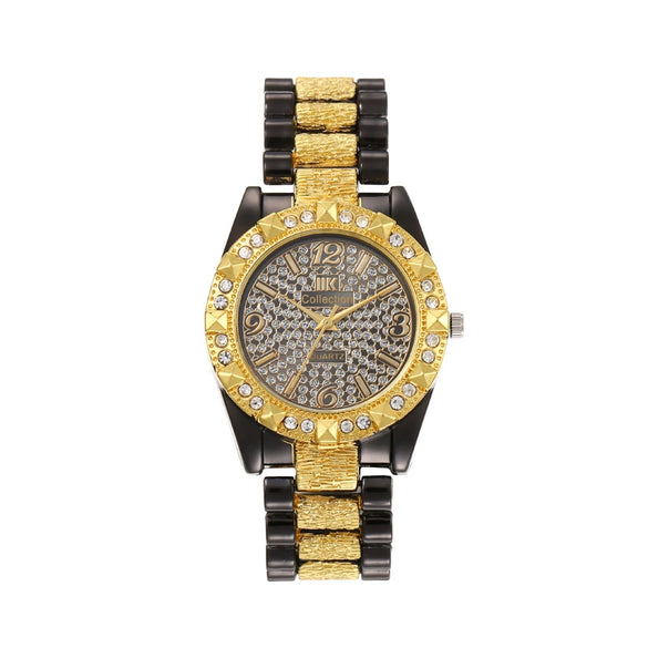 Fashion Diamondencrusted Alloy Band Round Dial Watch Hiphop Style