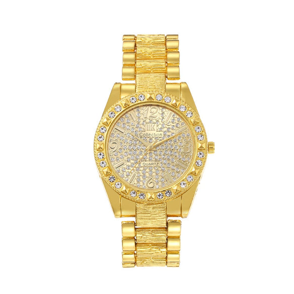 Fashion Diamondencrusted Alloy Band Round Dial Watch Hiphop Style