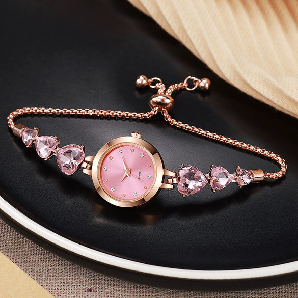 Fashion Diamondencrusted Love Bracelet Watch Alloy Round For Women