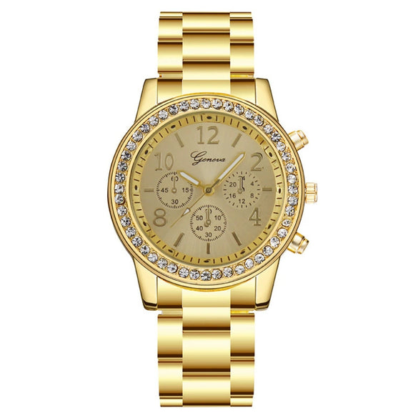 Fashion Diamondencrusted Round Dial Stainless Steel Band Women's Quartz Watch