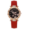 Fashion Diamondencrusted Seven Butterfly Women's Alloy And Pu Watch With Round Dial