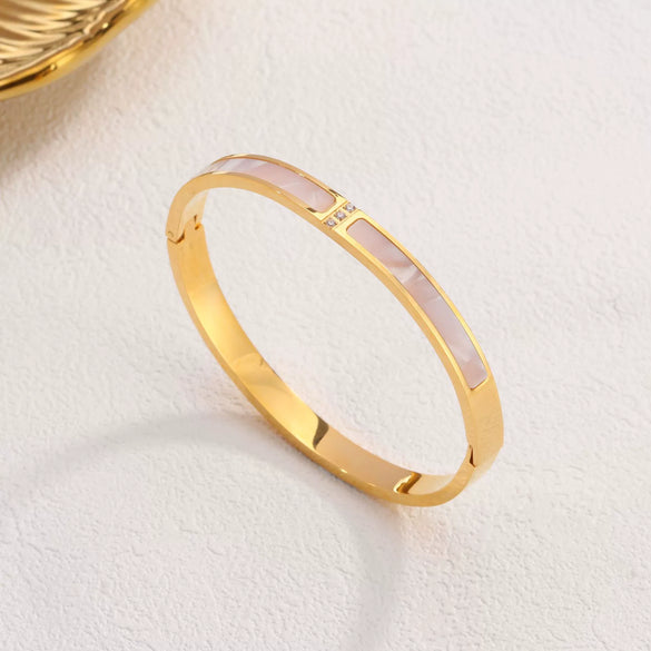 Fashion Diamondencrusted Titanium Steel White Fritillary Bracelet Vacuum Gold Plated For Ladies