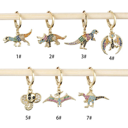 Fashion Dinosaur Copper Inlay Zircon Drop Earrings 1 Piece