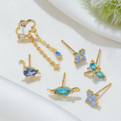 Fashion Dinosaur Flower Dragonfly Copper Zircon Ear Studs In Bulk