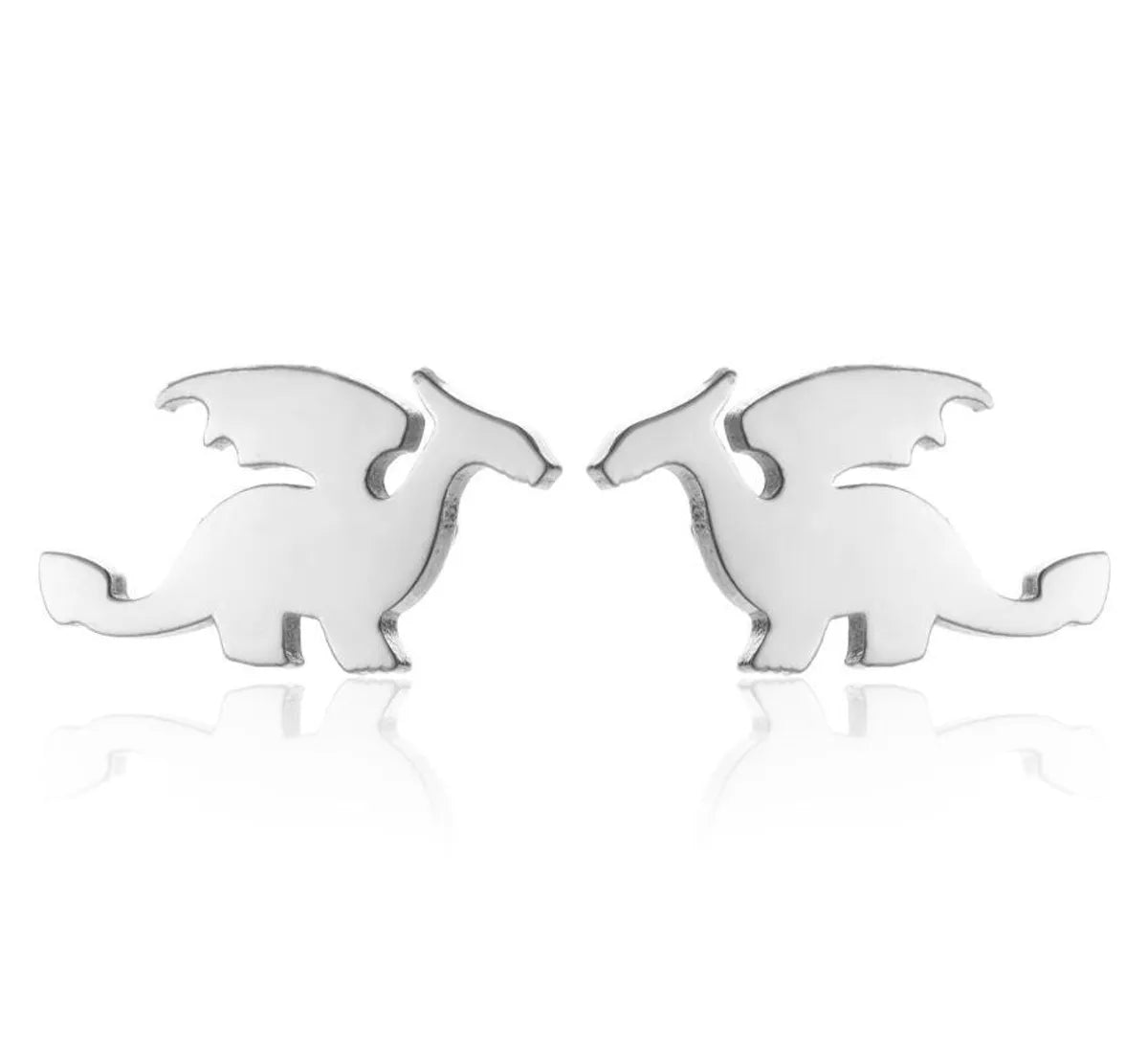 Fashion Dinosaur Heart Shape Stainless Steel Plating Ear Studs 1 Pair