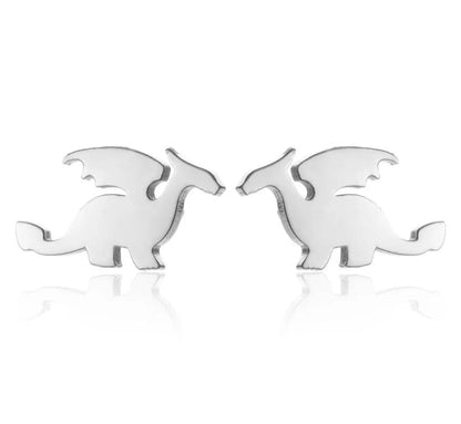 Fashion Dinosaur Heart Shape Stainless Steel Plating Ear Studs 1 Pair