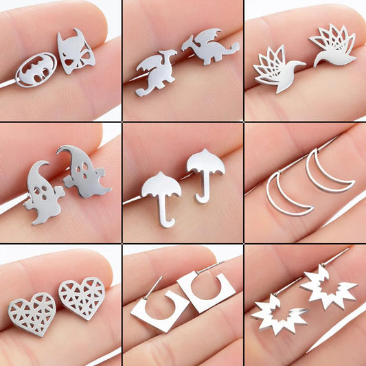 Fashion Dinosaur Heart Shape Stainless Steel Plating Ear Studs 1 Pair