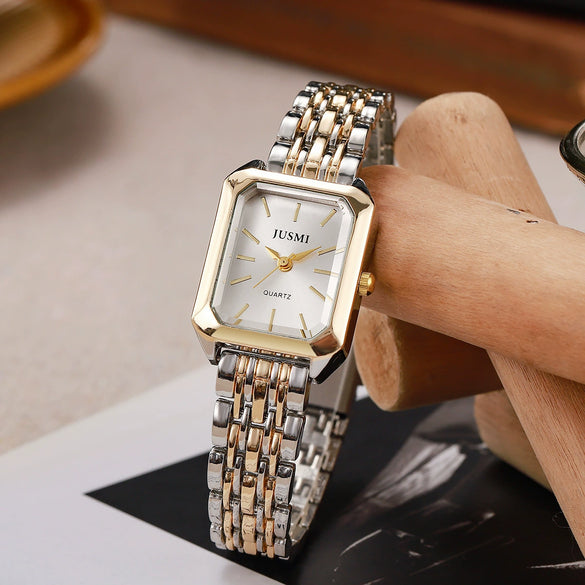 Fashion Distinctive Alloy And Stainless Steel Square Quartz Watch For Women Students