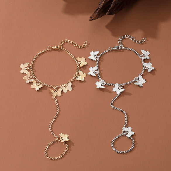 Fashion Distinctive Butterfly Pendant Finger Bracelet Alloy Electroplating Geometric Design For Women