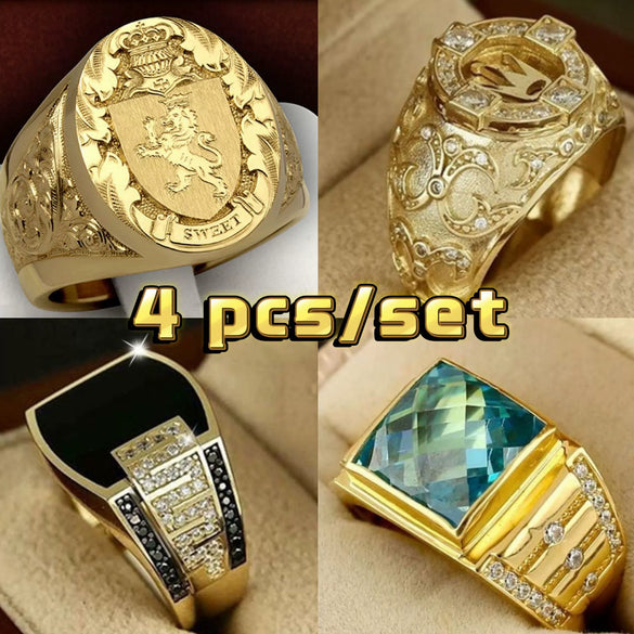 Fashion Domineering Men's Alloy Geometric Ring Set With Electroplating Design