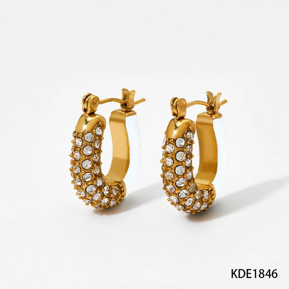 Fashion Dopamine U Shaped Stainless Steel Earrings With Inlaid Zircon For Women
