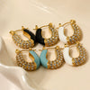 Fashion Dopamine U Shaped Stainless Steel Earrings With Inlaid Zircon For Women