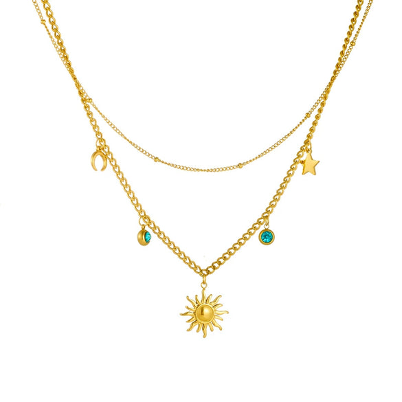 Fashion Dopamine Women's Stainless Steel Star Moon Clavicle Chain With Flower Pendant And Electroplating Treatment