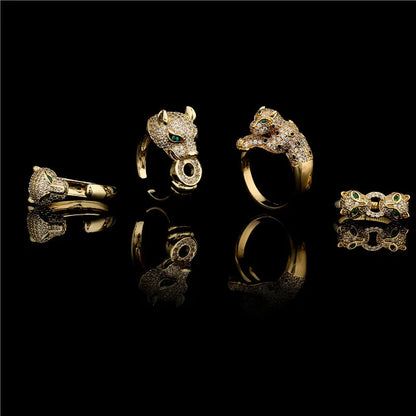 Fashion Double-Headed Jaguar Copper Micro-Inlaid Opening Ring