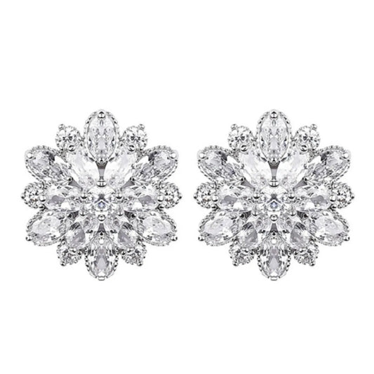 Fashion Double Layer Flower Crystal Alloy Stud Earrings