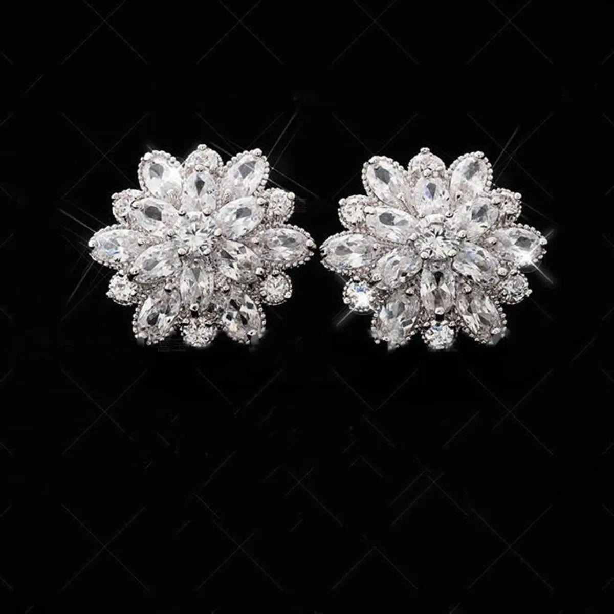 Fashion Double Layer Flower Crystal Alloy Stud Earrings