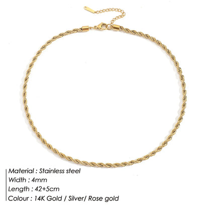 Fashion Double Layer Necklace Twist Chain Necklace Stainless Steel Gold Plated Necklace