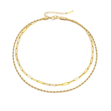 Fashion Double Layer Necklace Twist Chain Necklace Stainless Steel Gold Plated Necklace