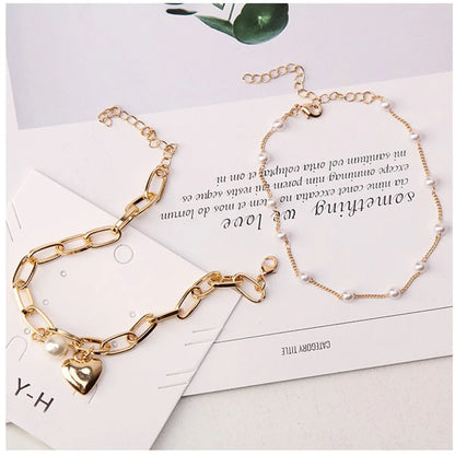 Fashion Sweet Heart Alloy Inlaid Pearls Artificial Pearls Women's Bracelets