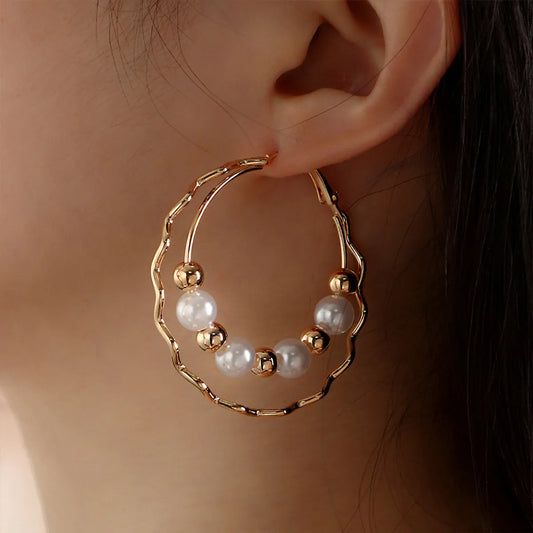 Fashion Double-Layer Pearl Geometric Stud Earrings