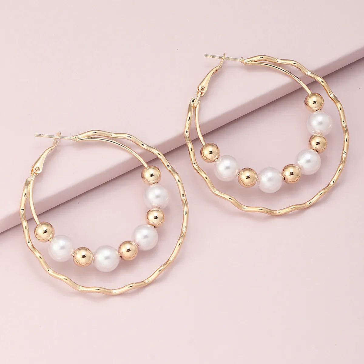 Fashion Double-Layer Pearl Geometric Stud Earrings