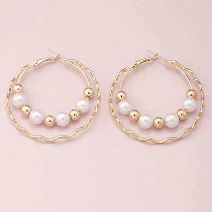 Fashion Double-Layer Pearl Geometric Stud Earrings