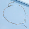 Fashion Double Layered Two-piece Drop-shaped Diamond Long Tassel Pendant Necklace
