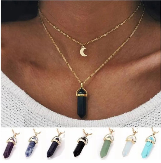 Fashion Double Moon Moon Crescent Bullet Spirit Pendulum Necklace Nhpj147999