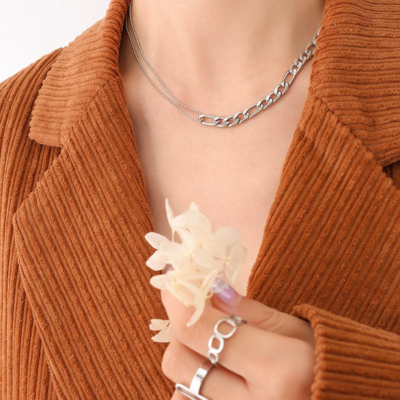 Fashion Double Round Bead Stitching Necklace And Bracelet Set In Titanium Steel With 18K Gold Plated Electroplating For Women