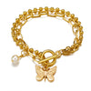 Fashion Doublelayer Ballbead Chain Bracelet With Butterfly Pendant Alloy Material Retro And Simple Style Unisex