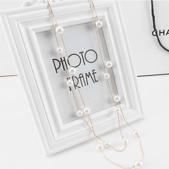 Fashion Doublelayer Pearl Necklace Multilayer Allmatch Sweater Chain Women's Long Simple Necklace Autumn And Winter Jewelry Accessories