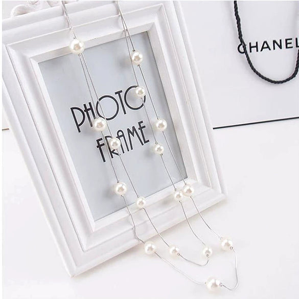 Fashion Doublelayer Pearl Necklace Multilayer Allmatch Sweater Chain Women's Long Simple Necklace Autumn And Winter Jewelry Accessories