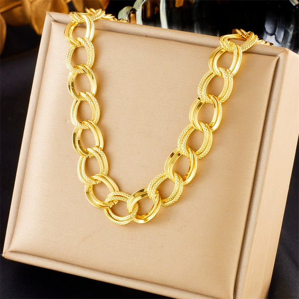Fashion Doublering Chain Titanium Steel Necklace Goldplated For Women