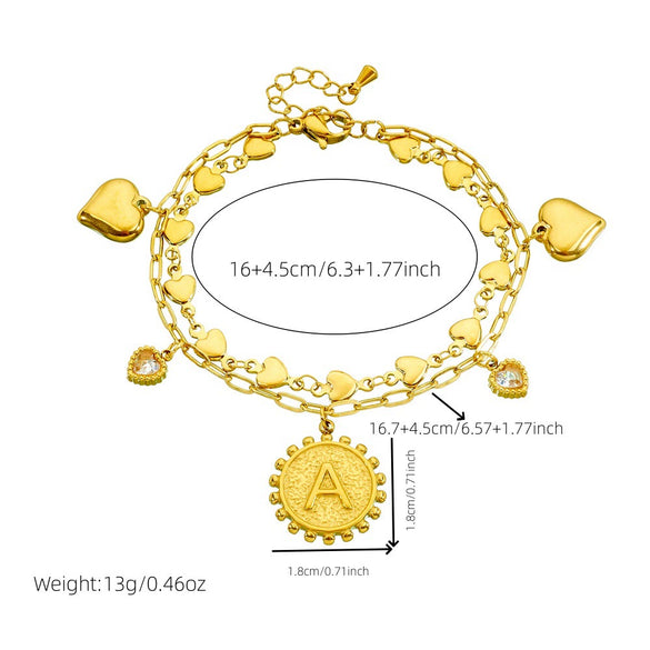 Fashion Doublesided Letter Round Heart Shape Stainless Steel Electroplating Love Glaze Pendant Stacked Bracelet For Women