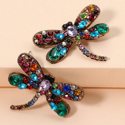 Fashion Dragonfly Colorful Diamond Earrings