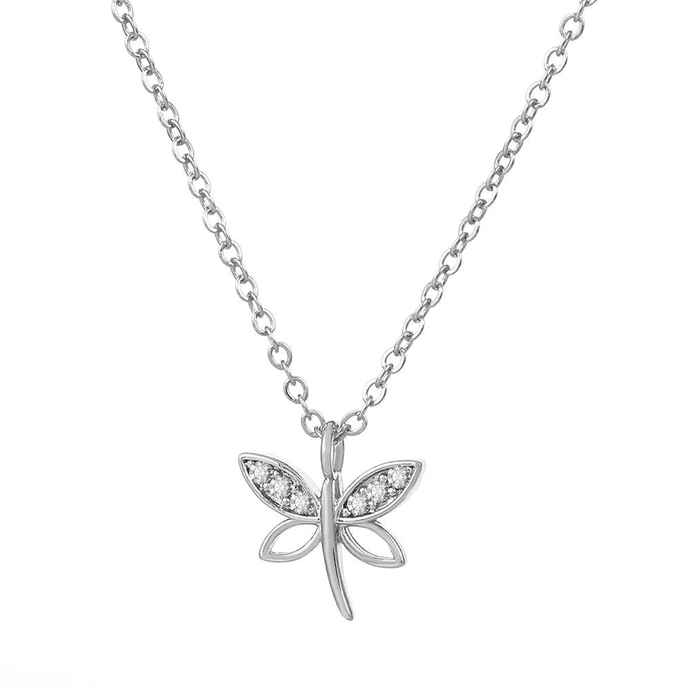 Fashion Dragonfly Copper Pendant Necklace Inlay Zircon Copper Necklaces