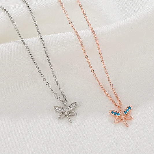 Fashion Dragonfly Copper Pendant Necklace Inlay Zircon Copper Necklaces