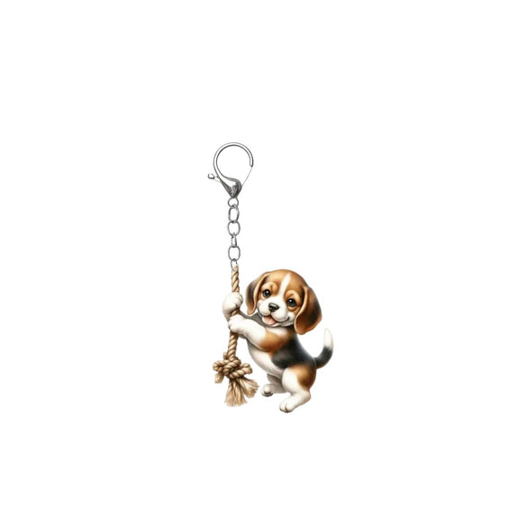 Fashion Drawstring 2D Flat Acrylic Dog Ladies Keychain Accessories And Pendants For Cars