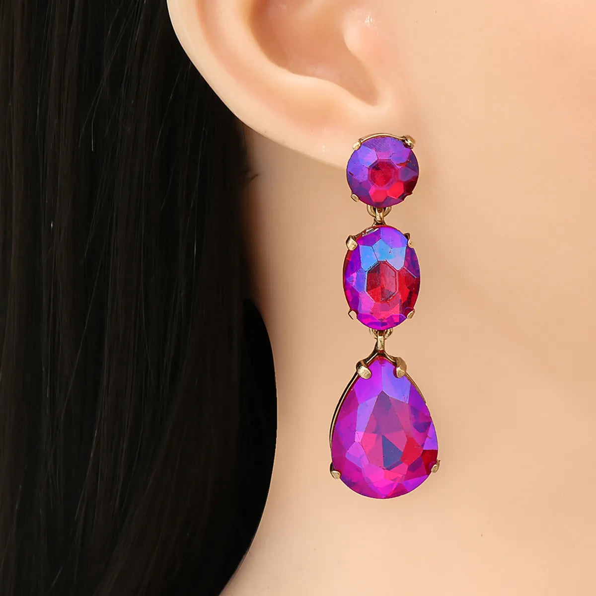 Fashion Drop-shaped Colorful Diamond Earrings