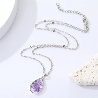 Cross-border Sold Jewelry Drop Shape Transparent Resin Dried Flower Necklace Bohemian Preserved Fresh Flower Starry Clavicle Chain