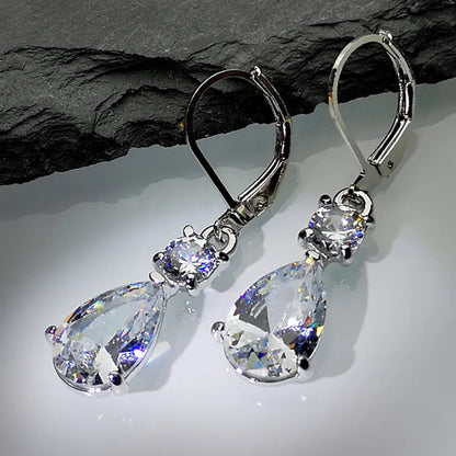 Fashion Drop-Shaped Zircon Earrings Korean Version Long Gemstone Earrings