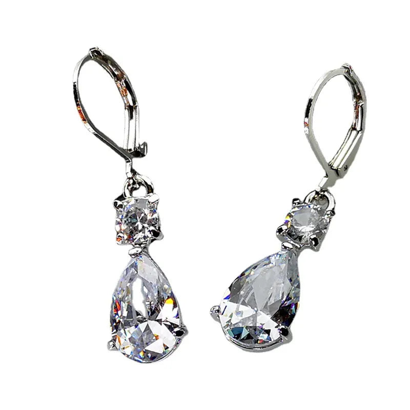 Fashion Drop-Shaped Zircon Earrings Korean Version Long Gemstone Earrings