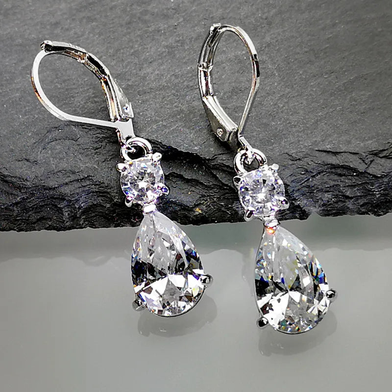 Fashion Drop-Shaped Zircon Earrings Korean Version Long Gemstone Earrings